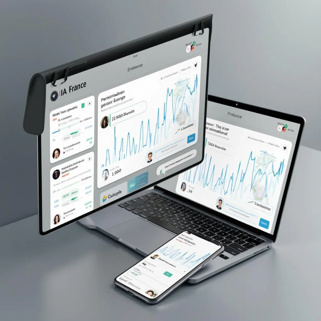 Interface utilisateur de l'application FinTech IA France sur divers appareils